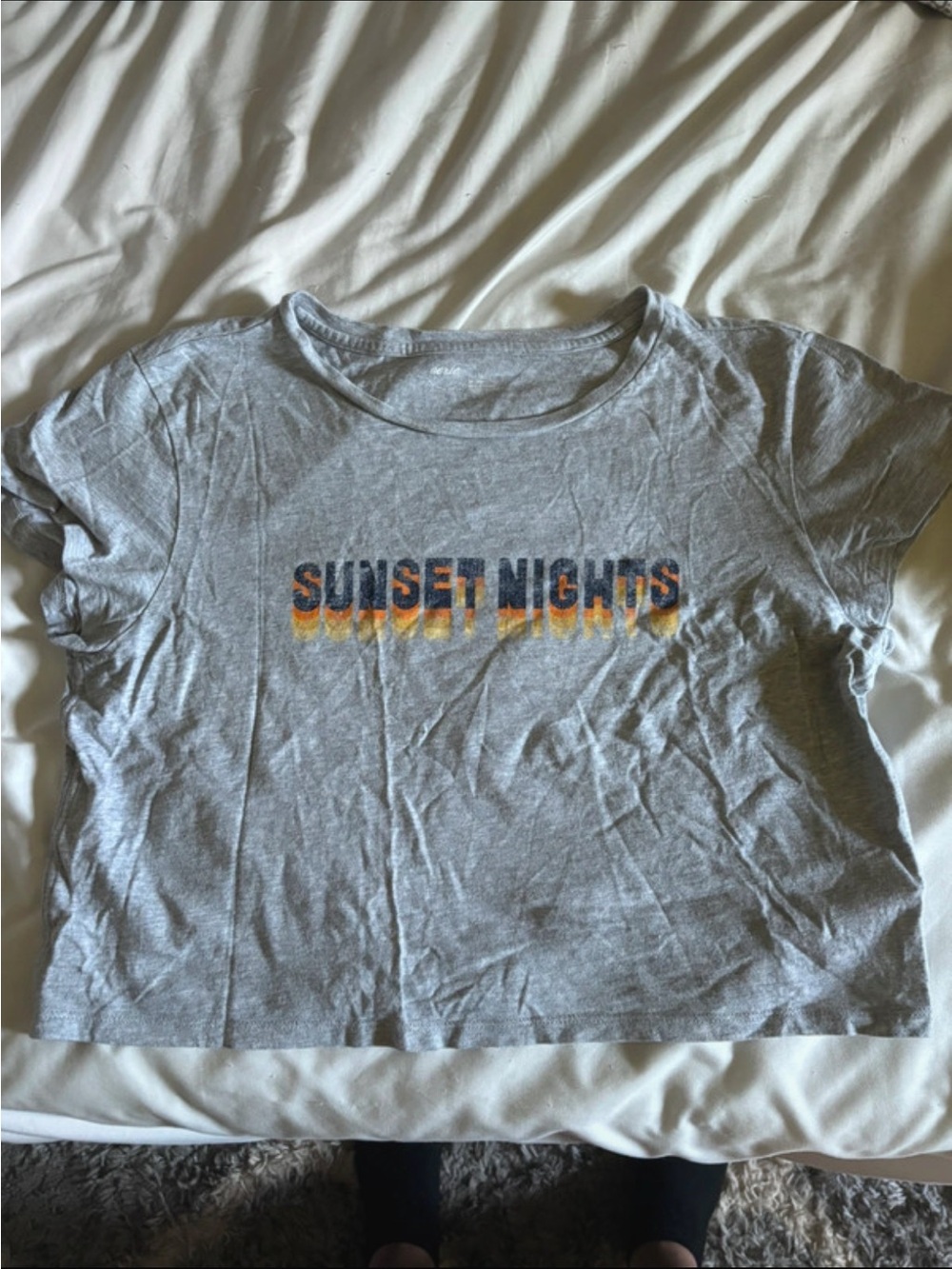 aerie Gray Crop Tee with Sunset Nights Graphic
